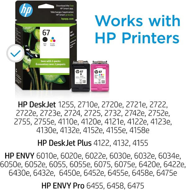 Original HP cInk Cartridges (2-Pack) | Works with HP DeskJet 1255, 2700, 4100 Series, HP Envy 6000, 6400 Series | Eligible for Instant Ink | 3YP29AN