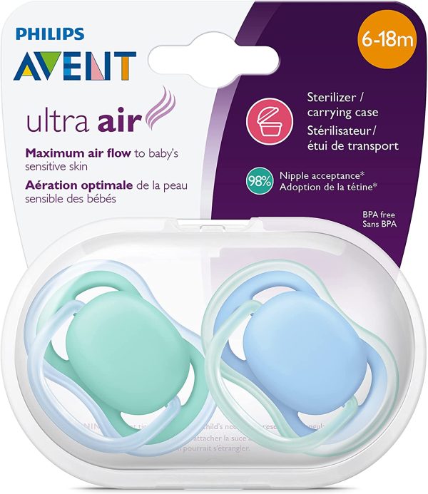 Philips Avent Ultra Air Pacifier 6-18m, blue/green, 4 pack, SCF244/42