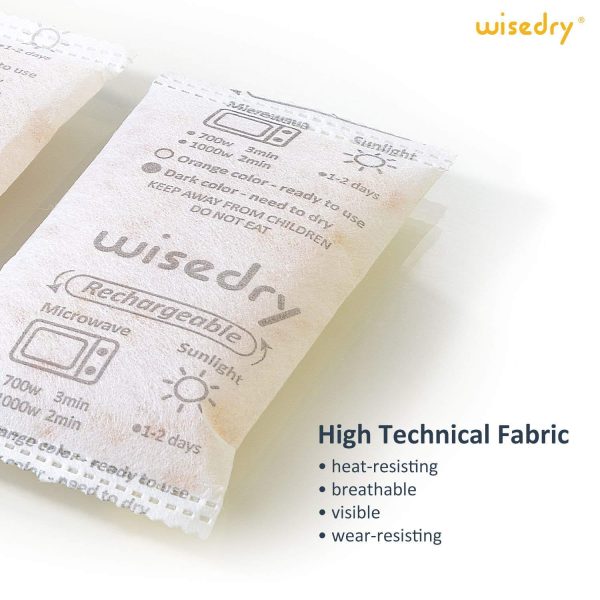 wisedry 50 Gram [10 Packs] Silica Gel Desiccant Packets Microwave Fast Reactivate Desiccant Bags with Indicating Beads for Closet Gun Safes Bathroom Food Grade - Image 3