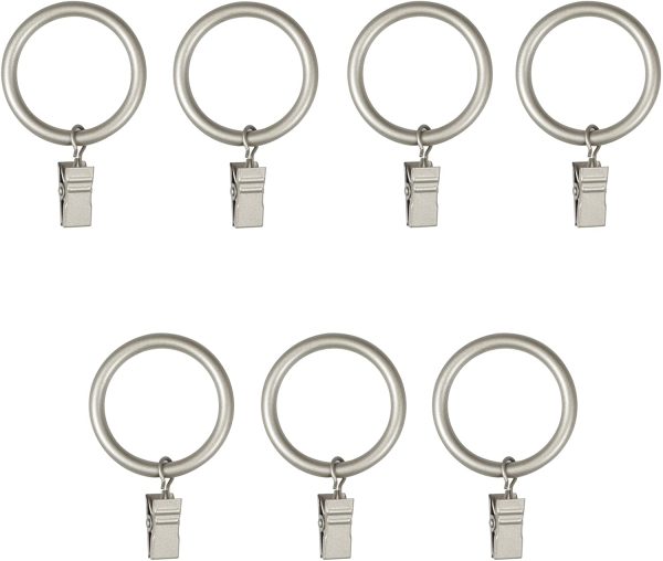 Umbra Cappa Clip Curtain Rings ??Large Curtain Rings with Metal Clips for 1 Inch Curtain Rods, Set of 7, Nickel