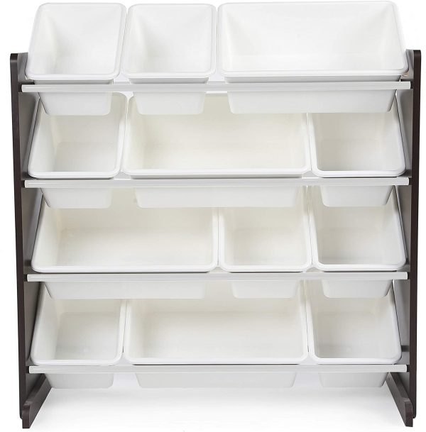 Humble Crew Kids' Toy Storage Organizer with 12 Plastic Bins, Espresso/White - Image 3