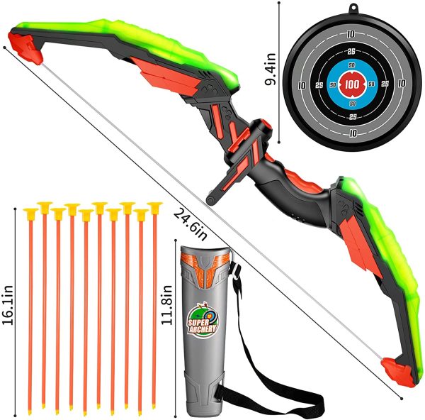 TMEI Bow and Arrow Set for Kids - Archery Toy Set - LED Light Up with 10 Suction Cup Arrows, Target & Quiver, Indoor and Outdoor Toys for Children Boys Girls(Green) - Image 6