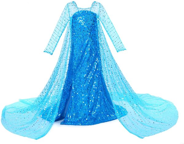 Luxury Princess Dress for Elsa Costumes with Shining Long Cap Girls Birthday Party - Image 6