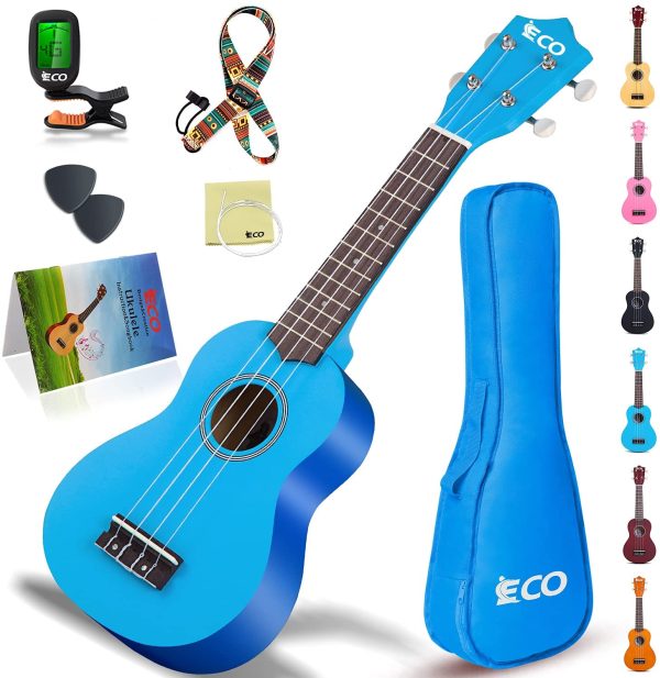 Soprano Ukulele Beginner Kit for Adult Kids 21 Inch Ukelele w/Songbook, Case, Strap, Tuner, Strings, Picks - Blue - Image 3