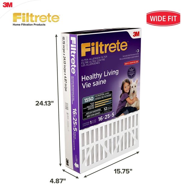 16x25x5 (4.87 Actual Depth) MPR 1550 Pleated AC Furnace Air Filter, Healthy Living Allergen Reduction, 1-Pack, DPWUR01DC-4C - Image 6