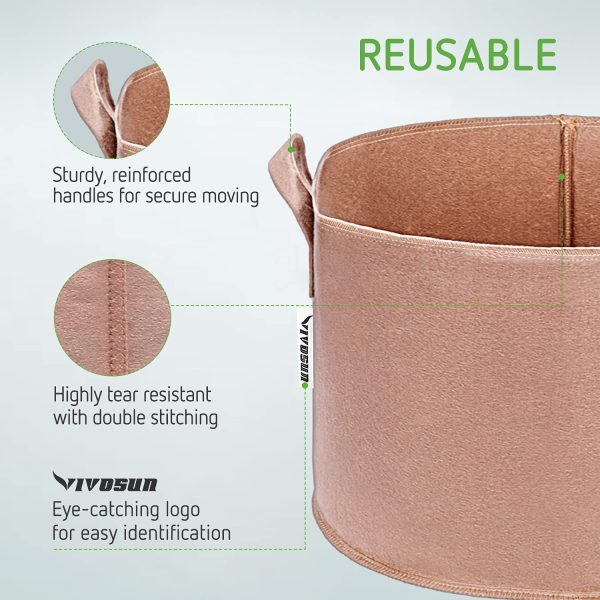 VIVOSUN 5-Pack 1 Gallons Grow Bags Heavy Duty Thickened Nonwoven Fabric Pots with Strap Handles Tan - Image 3