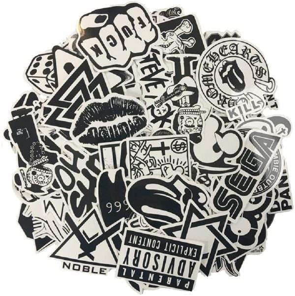 120PCS Black White Vinyl Sticker Graffiti Decal Perfect to Laptops, Skateboards, Luggage, Cars, Bumpers, Bikes, Motorcycle, Helmet, Window, Guitar, Snowboard, Cellphone (120Pcs)