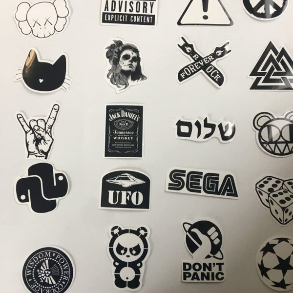 120PCS Black White Vinyl Sticker Graffiti Decal Perfect to Laptops, Skateboards, Luggage, Cars, Bumpers, Bikes, Motorcycle, Helmet, Window, Guitar, Snowboard, Cellphone (120Pcs) - Image 2