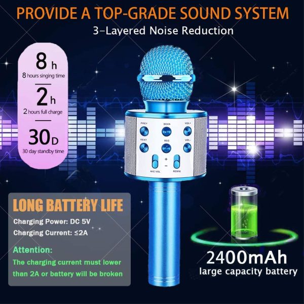 Bluetooth Wireless Karaoke Microphone for Kids -  4 in 1 Portable Handheld Karaoke Speaker Machine Christmas Birthday Home Party KTV Player with Record Compatible with Android/iOS Devices - Image 3