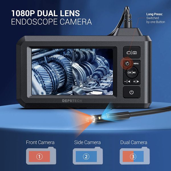 DEPSTECH Dual Lens Industrial Endoscope, 1080P Digital Borescope Inspection Camera with 7.9mm IP67 Waterproof Camera, Sewer Camera with 4.3" LCD Screen, 7 LED Lights,16.5FT Semi-Rigid Cable, 32GB Card - Image 2