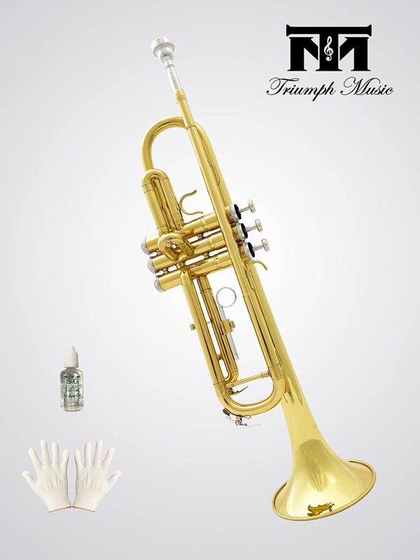 Triumph Standard Trumpet Set, Bb Trumpet Brass Instrument for Students Beginners with Hard Case, Valve Oil, Cleaning Kit, 7C Mouthpiece, White Gloves, B Flat Trumpet Instrument, 6416L(Lacquer Gold) - Image 7