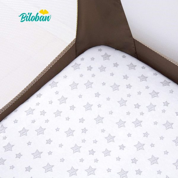 Pack n Play Sheet/Mini Crib Sheets Fitted 2 Pack, Baby Printed 100% Natural Cotton Jersey Knit Fitted Pack N Play Playard 39" x 27", Double Grey Stars, Soft Breathable, for Boys and Girls, Preshrunk - Image 5