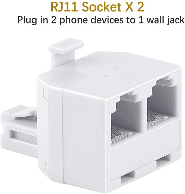 RJ11 Duplex Wall Jack Adapter Dual Phone Line Splitter Wall Jack Plug 1 to 2 Modular Converter Adapter for Office Home ADSL DSL Fax Model Cordless Phone System, White(2 Packs) - Image 6