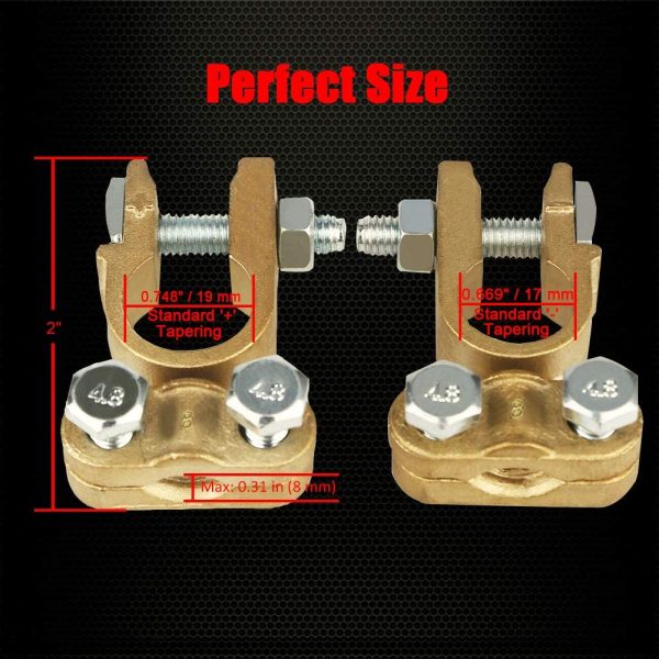 Brass Battery Terminals Connectors Clamps, Top Post Battery Terminal Protector Set for Marine Car Boat RV Vehicles (1 Pair) - Image 2