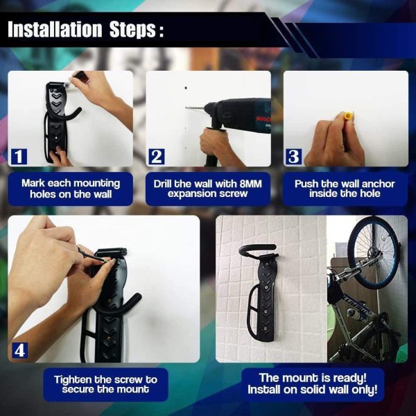 Bicycle Bike Wall Mount Hooks Rack Holder Hanger Stand Bike Storage System for Garage/Shed??2 Pack - Image 3