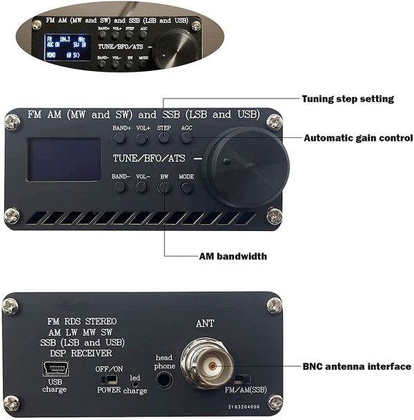 Radio Receiver SI4732 All Band SSB (LSB & USB) FM AM MW & SW Built-in Battery+Antenna+Speaker+Shell,black,500144356 - Image 2