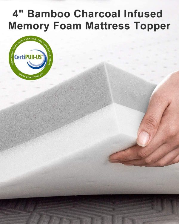 Memory Foam Mattress Topper, 3 Inch Bamboo Charcoal Mattress Topper, Queen 2 Layers Mattress Pad Queen Size Ventilated Design Bed Mattress Topper CertiPUR-US Certified (Queen, 152x203cm)