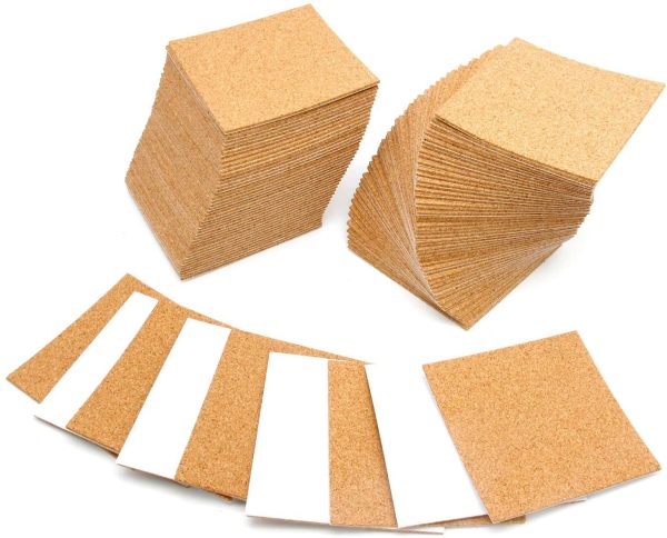 100 Pcs Self-Adhesive Cork Sheets 4"x 4" for DIY Coasters, Cork Board Squares, Cork Tiles, Cork Mat, Mini Wall Cork Board with Strong Adhesive