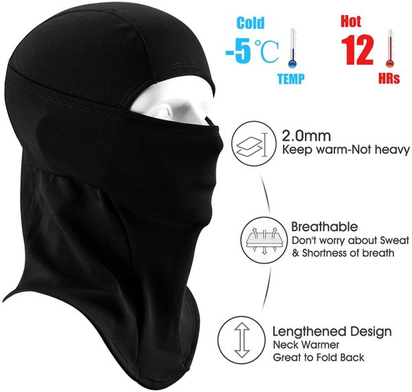 Rtie Balaclava Face Mask Windproof Ski Mask for Cold Weather Thermal Face Mask Black