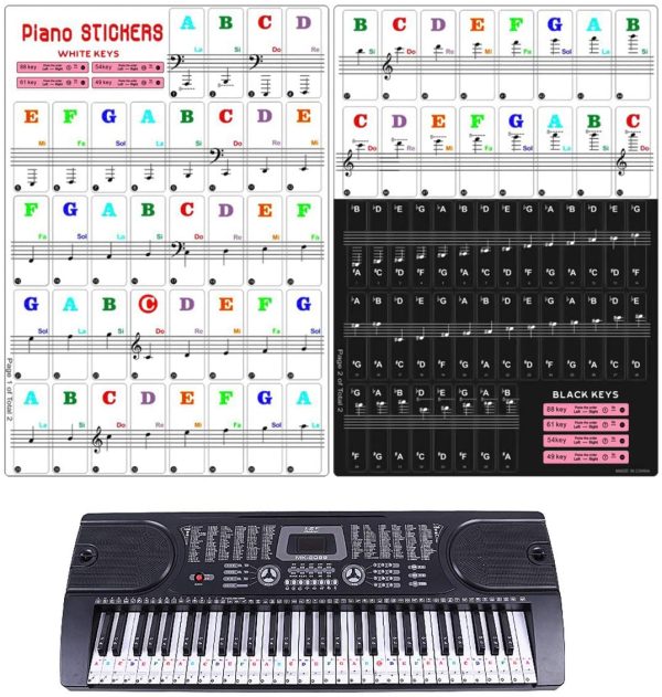 Piano Keyboard Notes Stickers, Removable Music Piano Key Stickers for White and Black Keys(49/61/54/88 Key Keyboards), Keyboard Accessories for Kids Beginners Piano Practice Learning - Image 3