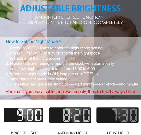 Digital Alarm Clock, LED Clock for Bedroom, Electronic Desktop Clock with Temperature Display, Adjustable Brightness, Voice Control, 12/24H Display for Home, Bedroom, Office, Kids, Elder - Image 2