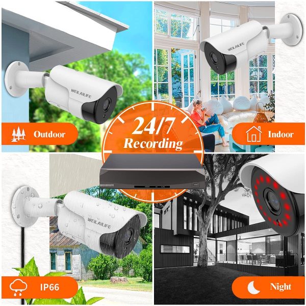 ??5.0MP Two Way Audio?? PoE Security Camera System, 4pcs 5MP Wired Backstreet PoE IP Cameras, 8 Channel NVR Recorder with 2TB HDD, 24/7 Video Complete Surveillance Systems for Outdoor/Indoor Use - Image 5