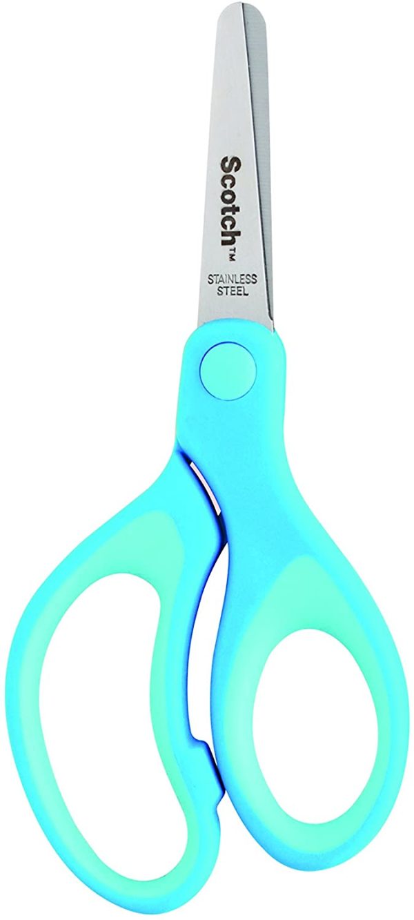 Scotch 1442B-C Kids Scissors, 1 Pair, Blunt, Stainless Steel, Soft Grip, Blue, 5"