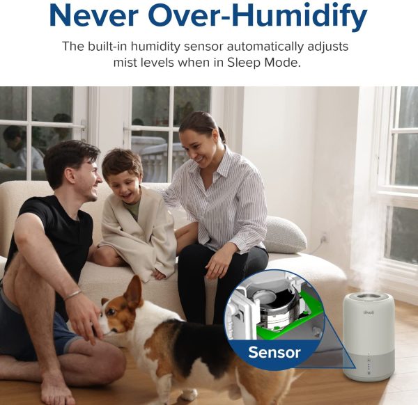 Humidifier for Bedroom, Top Fill Cool Mist Humidifiers for Plants, Baby, Air Humidifier with Intelligent Sleep Mode, Essential Oil Difusser, Filterless, BPA Free, Dual 100, Gray, 1.8L - Image 6