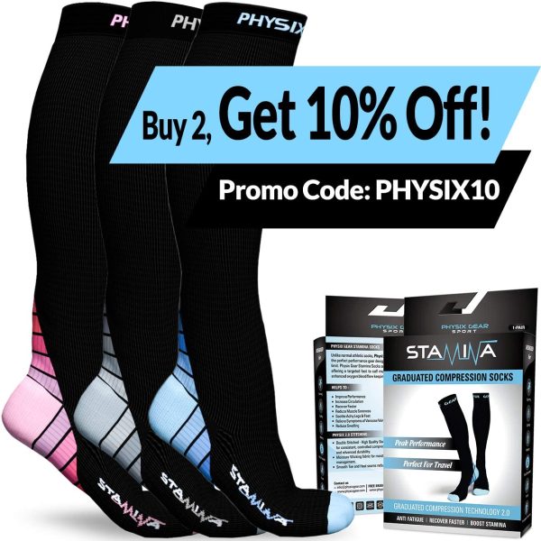 Physix Gear Compression Socks for Men & Women (20 - 30 mmhg) Boost Stamina