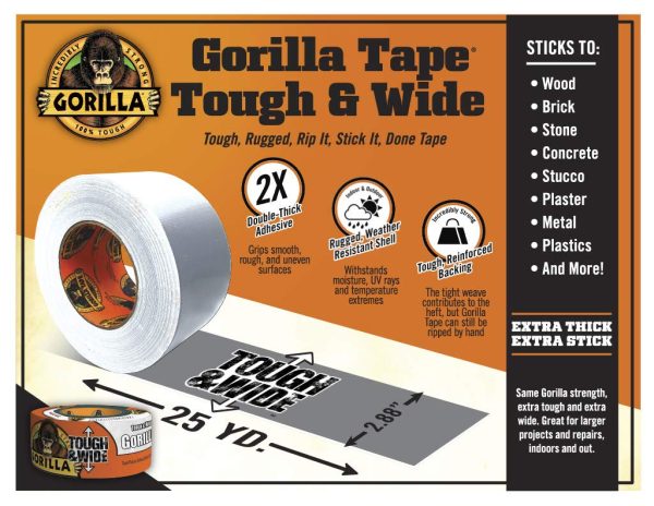 Gorilla Tough & Wide Utility Tape, Duct Tape, Double-Thick Adhesive, All Weather Resistant Shell, Reinforced Backing, White, 2.88 in x 25 yd, 6025302 (Pack of 1) - Image 5