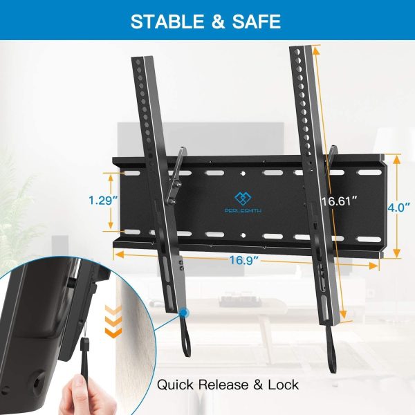 Tilting TV Wall Mount Bracket Low Profile for Most 23-55 Inch LED, LCD, OLED, Plasma Flat Screen TVs with VESA up to 115lbs 400x400mm - Bonus 3 Cable Ties by - Image 5