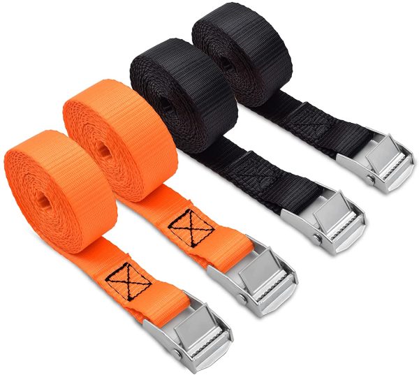 Lashing Straps 10' x 1'' Tie Down Straps with Zinc Alloy Cam Lock Buckle Up to 800lbs, for Cargo, Gear, Bikes & More (4 Pack, Black & Orange) - Image 3