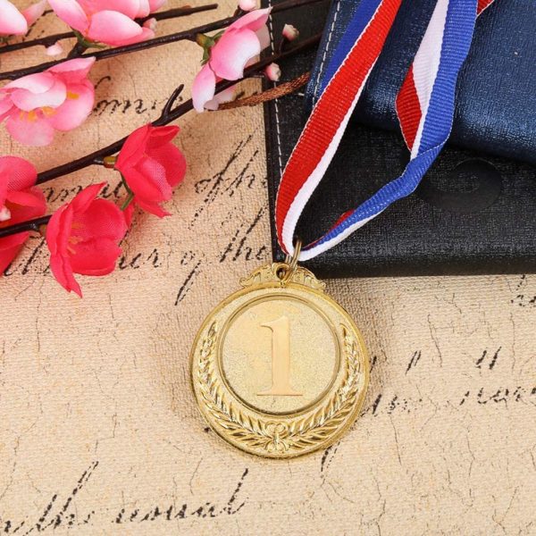 STOBOK Metal Award Medals Neck Ribbon Gold Silver Bronze Olympic Style Sports academics Any Competition Diameter-5.1cm Small Wheat Pattern 3pcs(Gold*1 + Silver*1 + Bronze*1) - Image 2