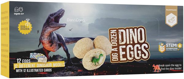 Dig a Dozen Dino Eggs Dig Kit - Easter Egg Toys for Kids - Archaeology Science STEM Crafts Gifts for Boys & Girls - Break Open 12 Unique Large Surprise Dinosaur Filled Eggs & Discover 12 Cute Dinosaurs - Image 6