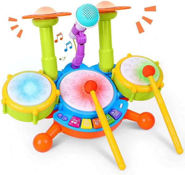 Kids Drum Set, Rabing Electric Musical Instruments Toys with 2 Drum Sticks, Beats Flash Light and Adjustable Microphone, Birthday Gift for 1-12 Years Old Boys and Girls - Image 5