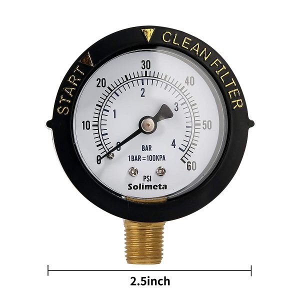 Solimeta 2" Start and Clean Filter Pressure Gauge, 0-60 psi, Steel Case Lower Mount - Image 3