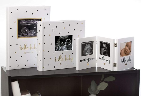 Pear Head Sonogram Baby Memory Book, Black and Gold Polka Dot (72028)