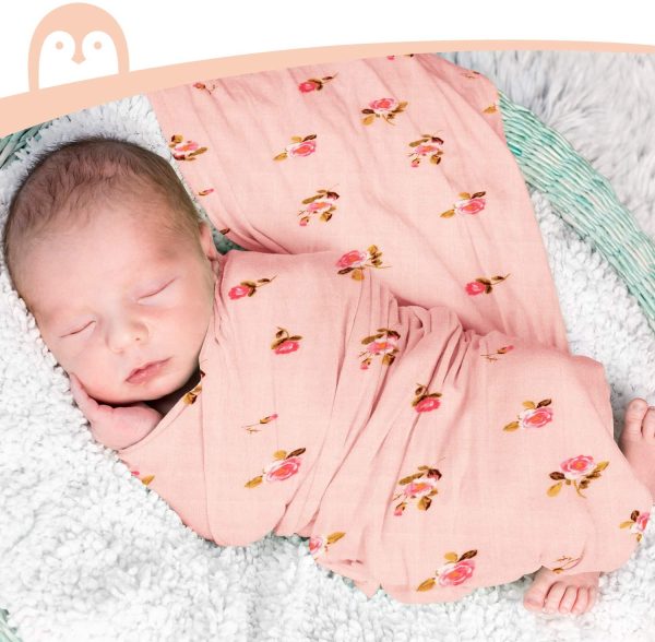 Momcozy Muslin Swaddle Blanket Baby Girl Newborn, 4 Pack Large Wrap Swaddle Blankets Soft Silky Breathable (70% Bamboo + 30% Cotton), Receiving Blanket, Floral Design - Image 5