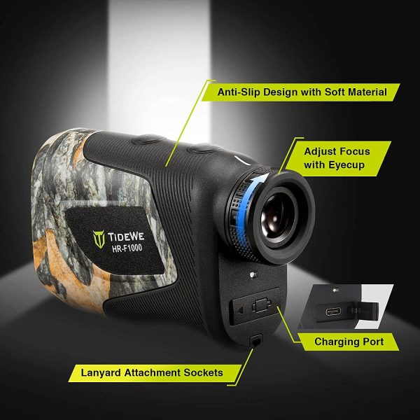 TideWe Hunting Rangefinder with Rechargeable Battery, 700/1000Y Camo Laser Range Finder 6X Magnification, Distance/Angle/Speed/Scan Multi Functional Waterproof Rangefinder with Case - Image 6