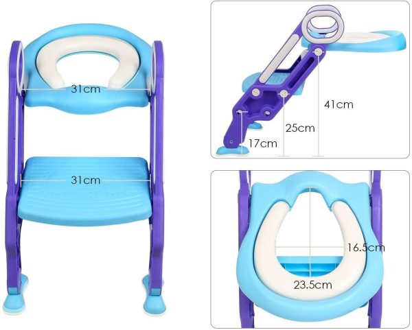 Potty Training Toilet Seat with Step Stool Ladder for Boys and Girls Baby Toddler Kid Children Toilet Training Seat Chair with Handles Padded Seat Non-Slip Wide Step (Blue Purple Upgraded Standard Seat) - Image 2