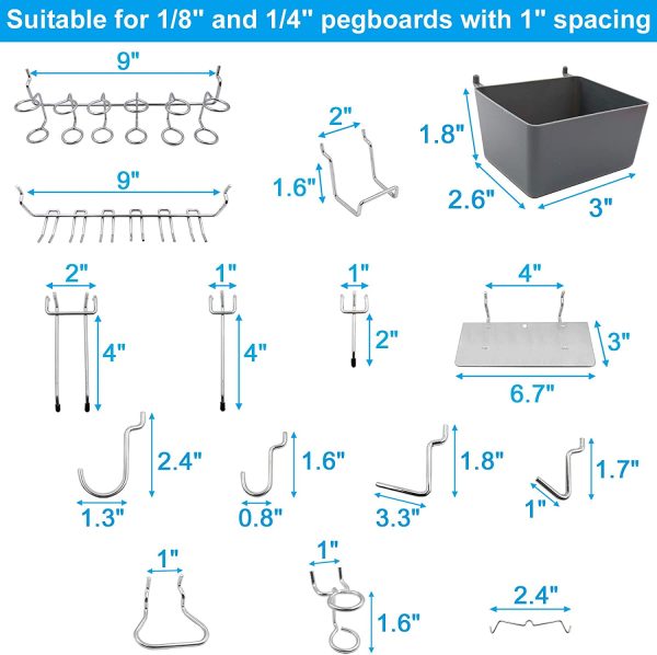 Pegboard Hooks Assortment, Plastic Bins, Peg Locks, for Organizing Tools, 140pcs - Image 2