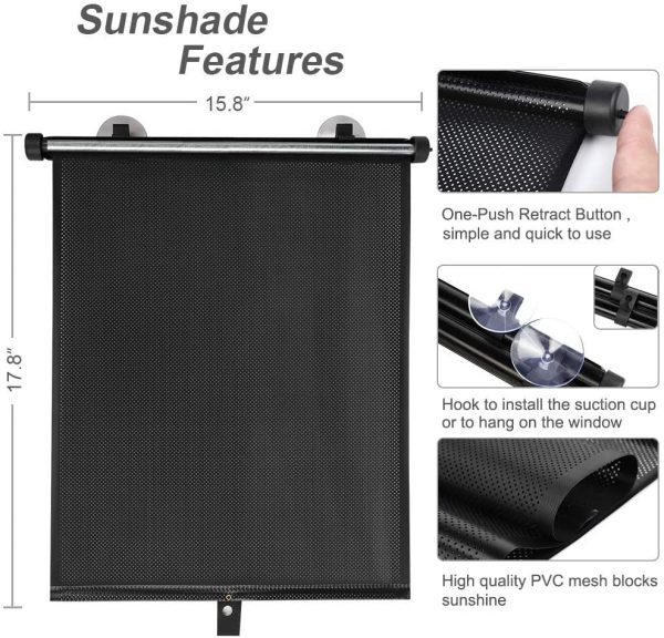 Car Window Shade (2 Pack) Car Roller Sunshade for Side Window,Car Sun Window Shade,Protect Baby Kids and Pets from UV Rays Sun Glare,Suitable for Most Cars,SUV, Trucks,House and Office Window - Image 2