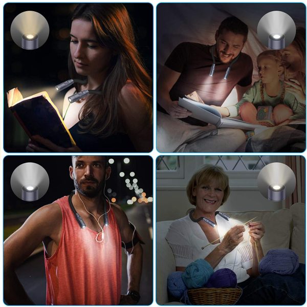 Upgraded  LED Neck Reading Light, Book Light for Reading in Bed, 3 Colors, Brightness Adjustable, Bendable Arms, Rechargeable, Long Lasting, Perfect for Reading, Knitting, Camping, Repairing - Image 7