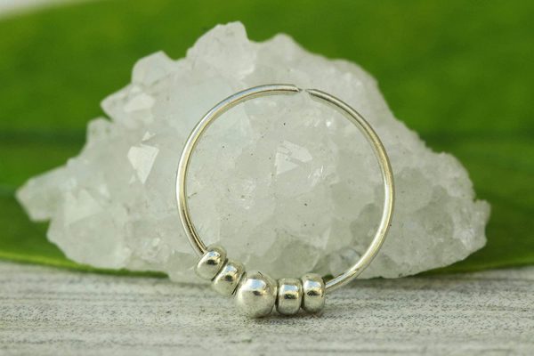 Silver Tiny Beaded Nose Ring -Ultra Thin 24G 925 Sterling Silver Nose ring 7mm hoop - tiny nostril hoop opal - 7mm nose hoop - Image 2