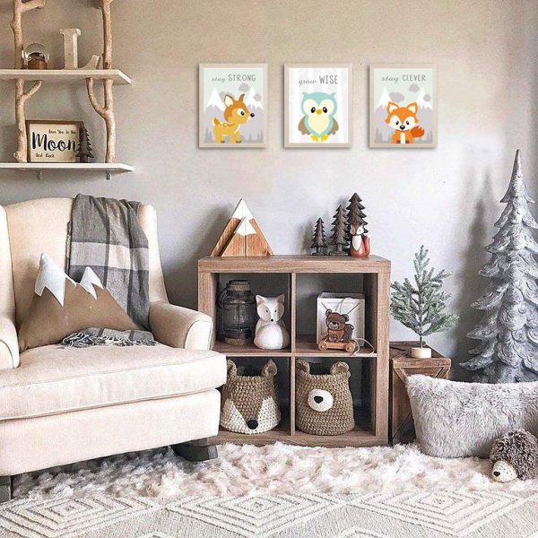 Unframed Woodland Animals Art Print Adorable Fox Owl Racoon Deer Wall Art Painting,Set of 4??8????x10?????? Canvas Cartoon Inspirational Picture For Kids Room Nursery Decor (pc(Framed)) - Image 3