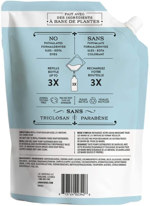 J.R. Watkins Ocean Breeze Liquid Hand Soap Refill Pouch, Scented Liquid Hand Wash for Bathroom or Kitchen, USA Made and Cruelty Free, 1 Liter - Image 6