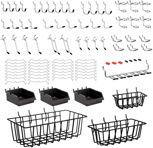 90PCS Peg Board Holders, 1/4 Inch Extra Thick Pegboard Hooks Storage Organizer with 3 Stainless Steel Pegboard Baskets, 3 Peg Board Bins, 1/4 Inch Peg Board Hook Set for Craft, Workbench - Image 3