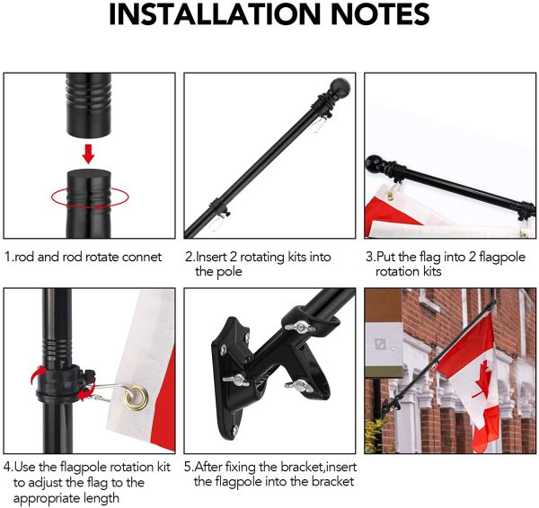 Yeesun Flag Pole,6FT Canada Flagpole with Mounting Bracket for 3?? x 5?? Canada Flag for House Porch & Outdoor Use,360?? Tangle Resistant Technology and Wall Mount Flag Pole Kit (Without Flag,Black) - Image 7