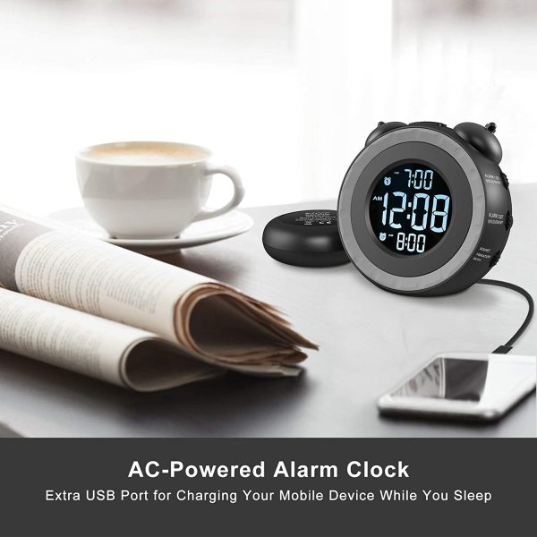 Loud Dual Alarm Clock with Bed Shaker - 0-100% Dimmer, Vibrating Alarm Clock for Heavy Sleepers or Hearing Impaired, Easy to Set, USB Charging Port, Snooze, Battery Backup - Image 2