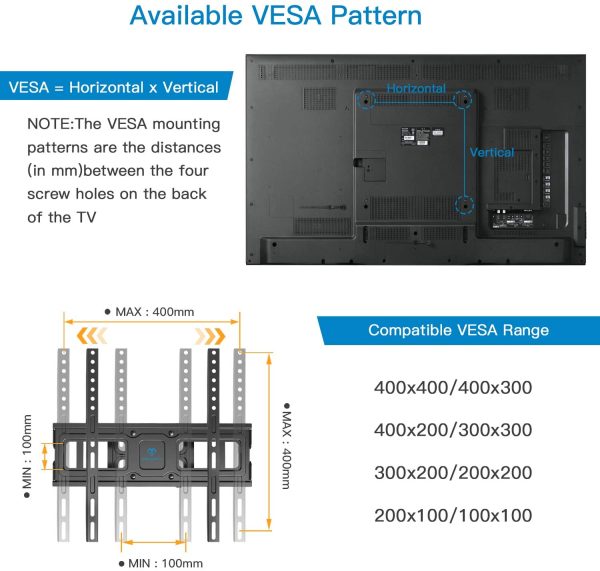 TV Wall Mount Bracket Full Motion Dual Swivel Articulating Arms Extension Tilt Rotation, Fits Most 26-55 Inch LED, LCD, OLED Flat&Curved TVs, Max VESA 400x400mm and Holds up to 99lbs - Image 8